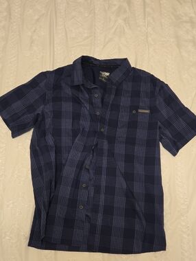 Vortex Short-Sleeve Navy Plaid Button-Up Shirt